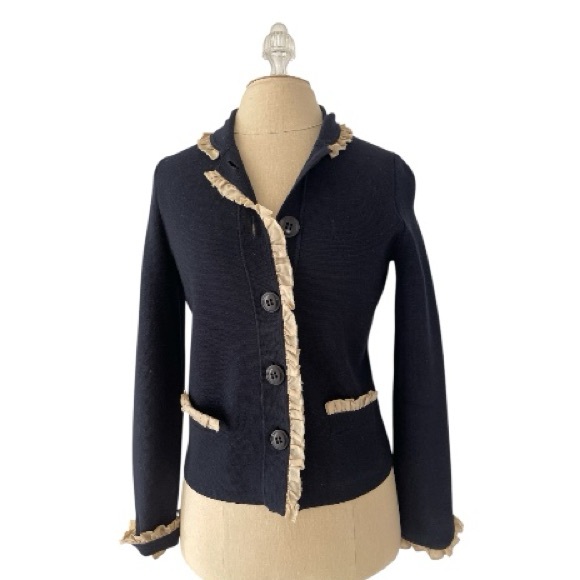 J. Crew Sweaters - J. Crew dark blue Wool Blend Jacket with Cream Accents